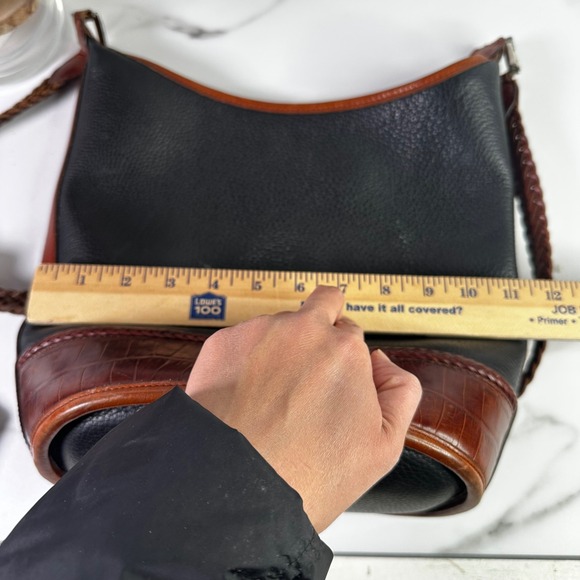 Brighton Black Leather Croc Trim Braided Strap Shoulder‎ Bucket Handbag Purse - Picture 12 of 13